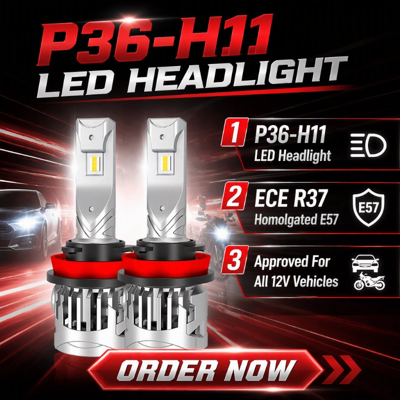 تطلق Luxfighter المصباح الأمامي P36 H11 LED المعتمد من ECE R37